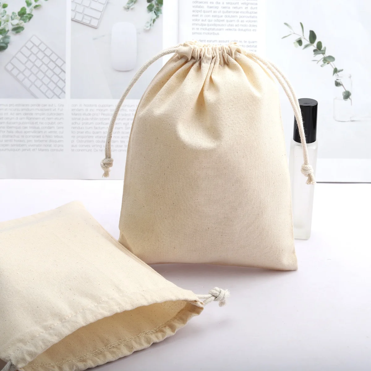 Eco-Friendly Natural Organic Cotton Drawstring Coffee Bean Storage Pouch High Quality Muslin Christmas Gift Packing Dust Bag