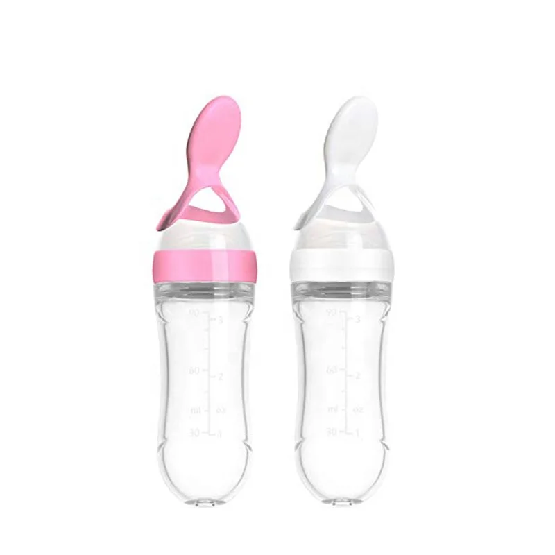 BPA Free Wholesale Silicone Squeeze Rice Cereal Baby Bottle Feeder Spoon Baby Silicone Feeder