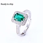 Ring Starsgem Lab Grown Emerald Jewelry CZ Melee Stone 5*7mm Octangle Emeralds Ring
