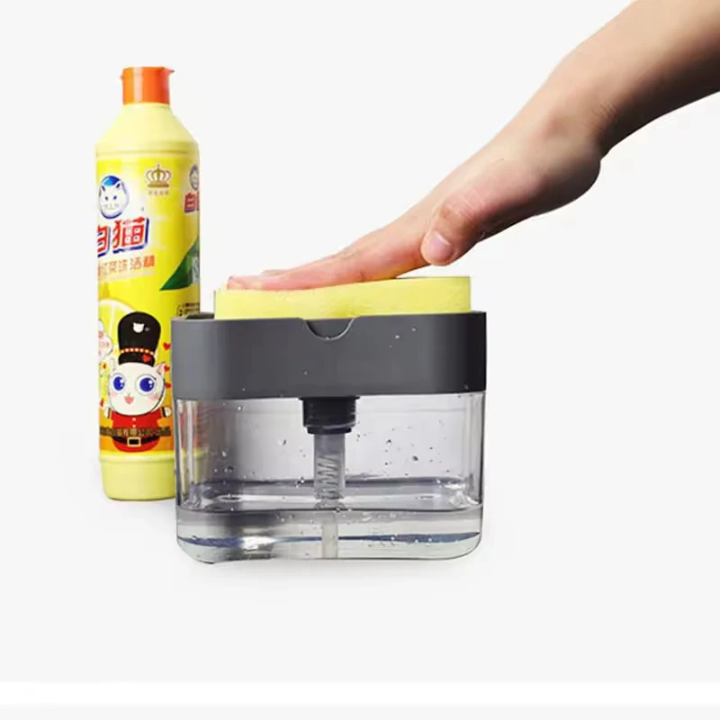 2 in 1 Dish Soap Dispenser With Manual Press And  Sponge Holder Kitchen Pump Liquid Soap Dispenser For Kitchen Cleaning