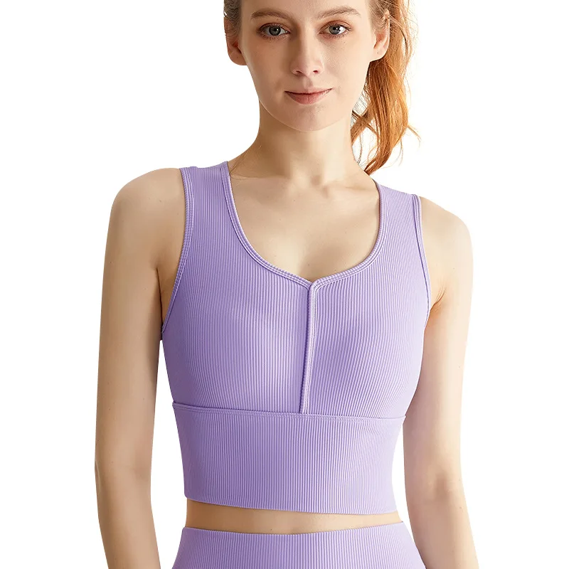 Direct Selling Outside Wear Running Fitness Quick-Dry High Support Ribbed Sports Bras Tank Top With Bra Pad