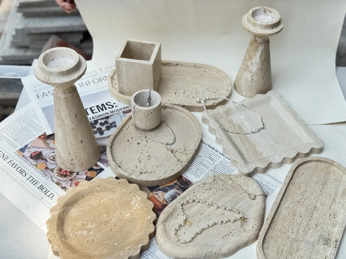 product natural stone travertine tray indoor tabletop tea tray crafts handmade marble travertine craft-2