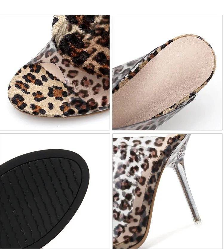 35-42 Leopard print slim heeled high heeled slippers Casual high heels Minimalist sandals