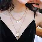 Pearl Necklace Necklace Baroque Pearl Vintage Coin Pendant Multi Layer Necklace Clavicle Chain