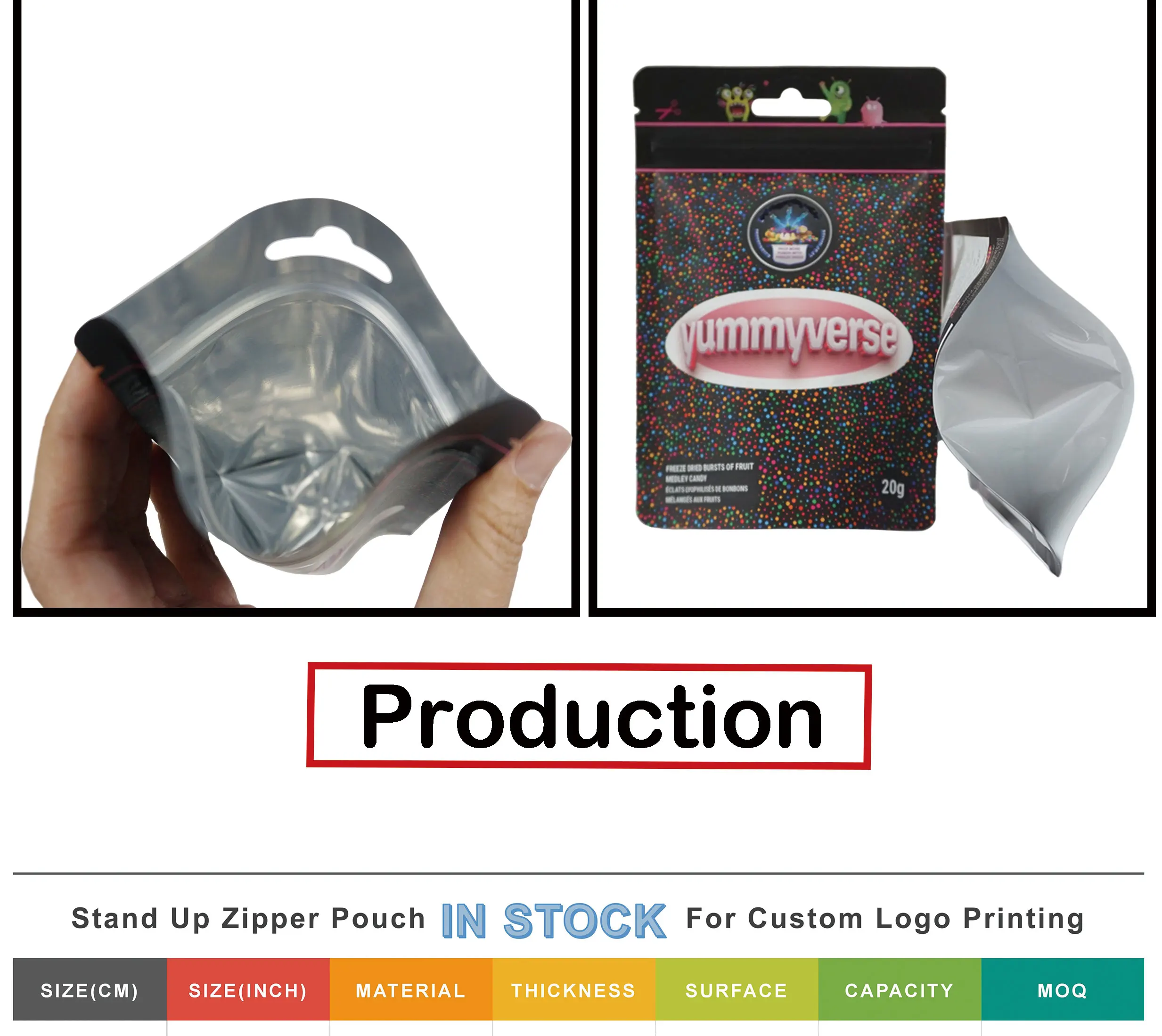 Custom Printed Food Storage G Baggies Aluminized Foil Cookie Bags