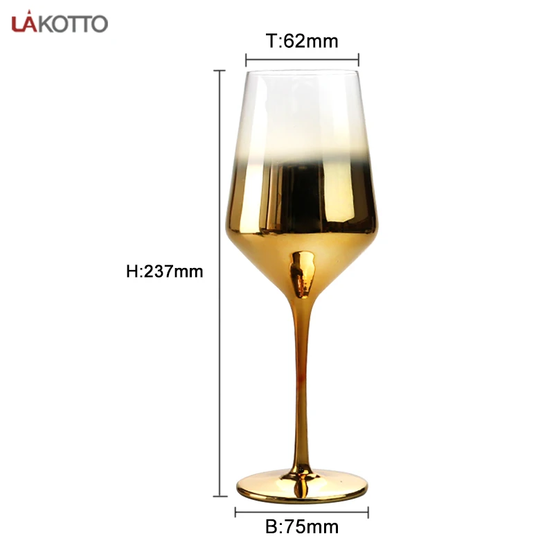 Gold decoration goblet glass Ultra thin cup Gold plating bottom wall 420ml wine glass with electroplating coating