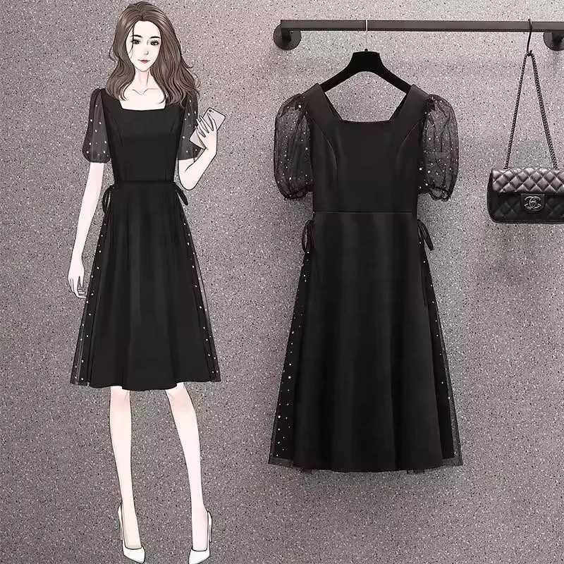 High Quality Sweet Midi Dress For Women Puff Sleeve Empire Lace Dresses Ladies Elegant Dresses Clothes Women