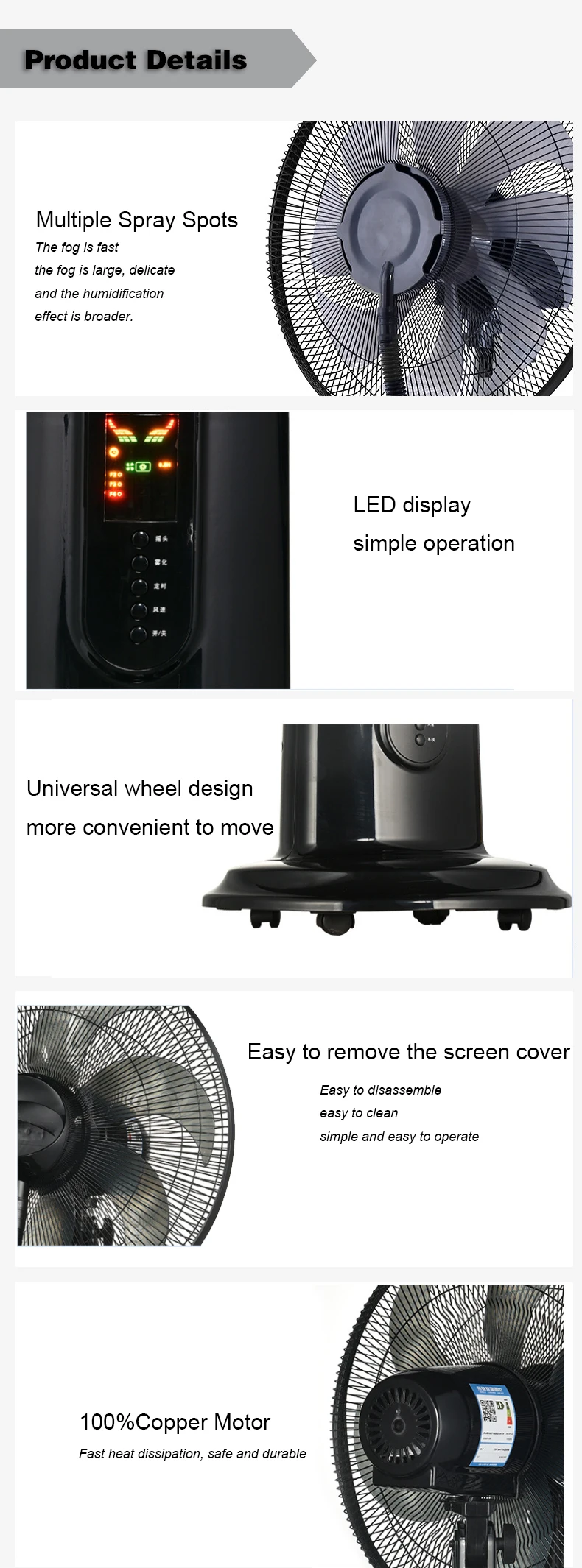 Pedestal Water Mist Fan, 110V, 2L Water Tank - detail 4