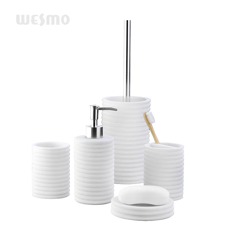 Luxury white sandstone polyresin bathroom accessories bathroom accessories set resin soap dispenser set