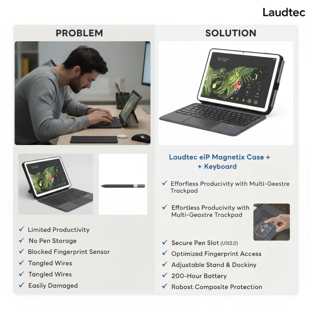 product magnetic keyboard case for google pixel tablet 11 inch adjustable angle detachable portable speaker dock backlight laudtec-7