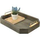 Wood Brass Handle Wood Metal Tray Walnut Wood Brass Tone Metal Hexagon Nesting Trays With Handles Set Of 2