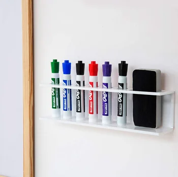 Clear Acrylic Wall Mounted 6 Slot Dry Erase Marker and Eraser Organizer Holder Rack