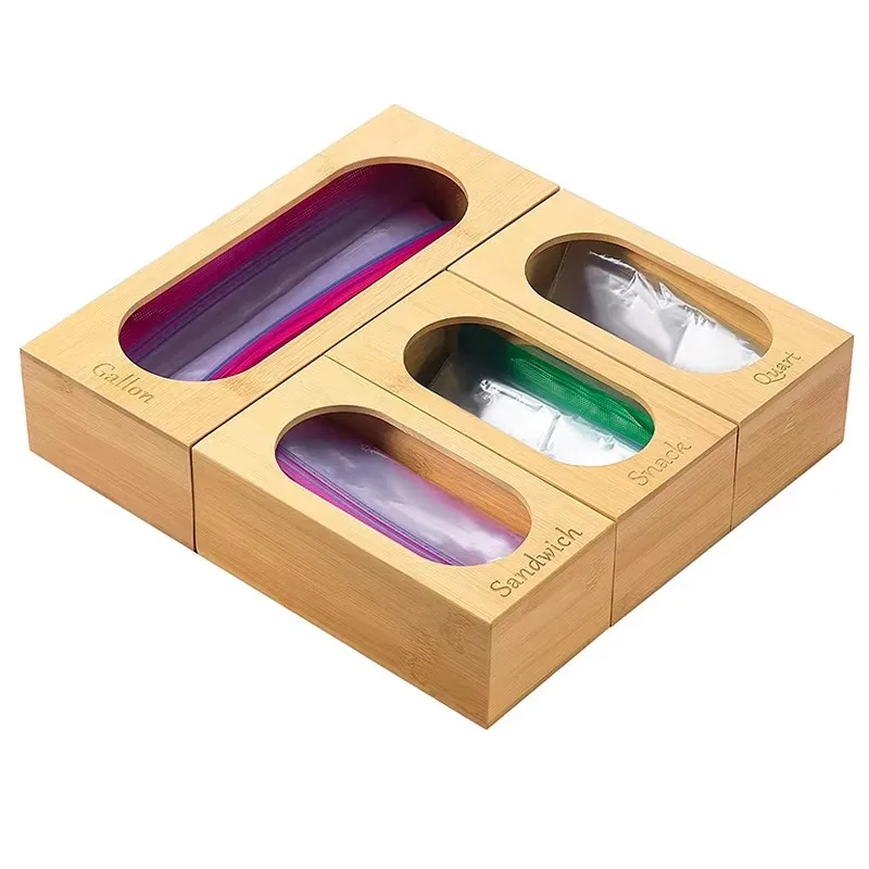 product bamboo ziplock bag dispenser organizers box bag holder drawer 4 in 1 storage organizer for sandwich gallon snack-2
