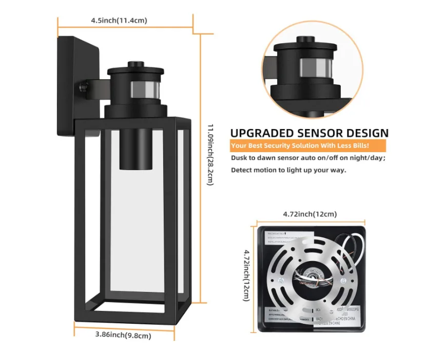 Vintage Dusk to Dawn Sensor Outdoor Lantern Anti-Rust Waterproof Wall Sconce for Garage Doorway
