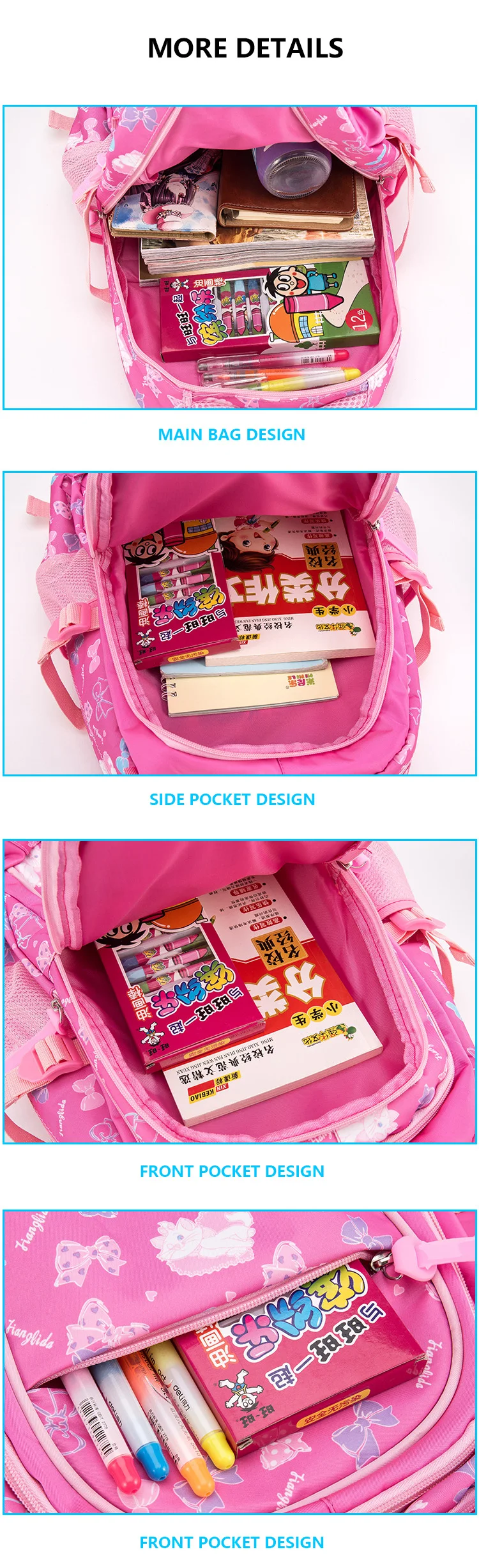 Girls Butterfly Printing Teenager Bookbags Children Backpacks Kids Primary School Bag Set with Lunch Bag and Pencil Case