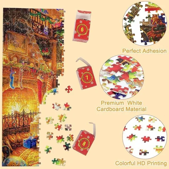 Custom Holiday Advent Calendar Jigsaw Puzzle 1000 Pieces Christmas Countdown Wooden Puzzle Game for Family Kids Gift factory