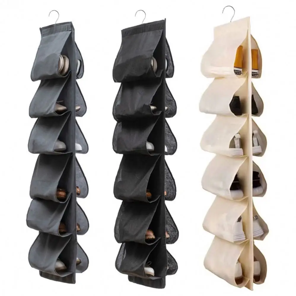 12 Extra Large Pockets Hanging Shoe Organizer for Closet Shoe Rack Hanger for Handbags Purses Holder with Rotating Hook