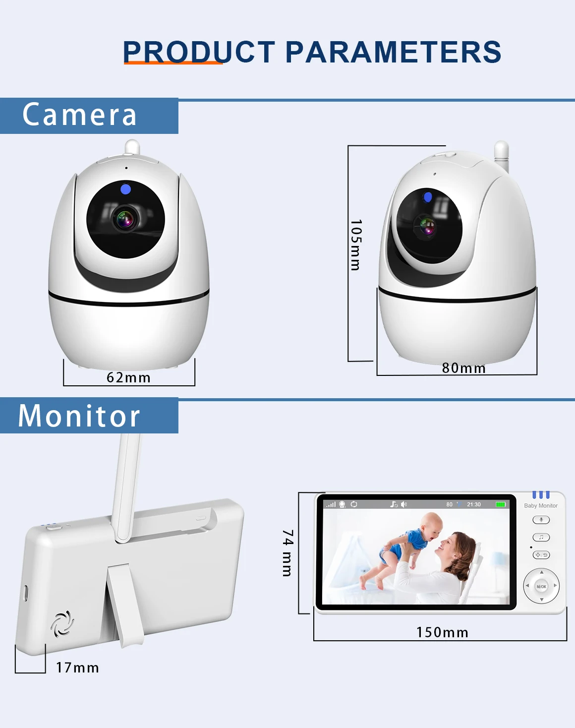 Most Popular Baby Monitor Camera 5 Inch Infrared Night Vision Feeding Timer Temperature Detection 3500mah Battery Baby Monitor