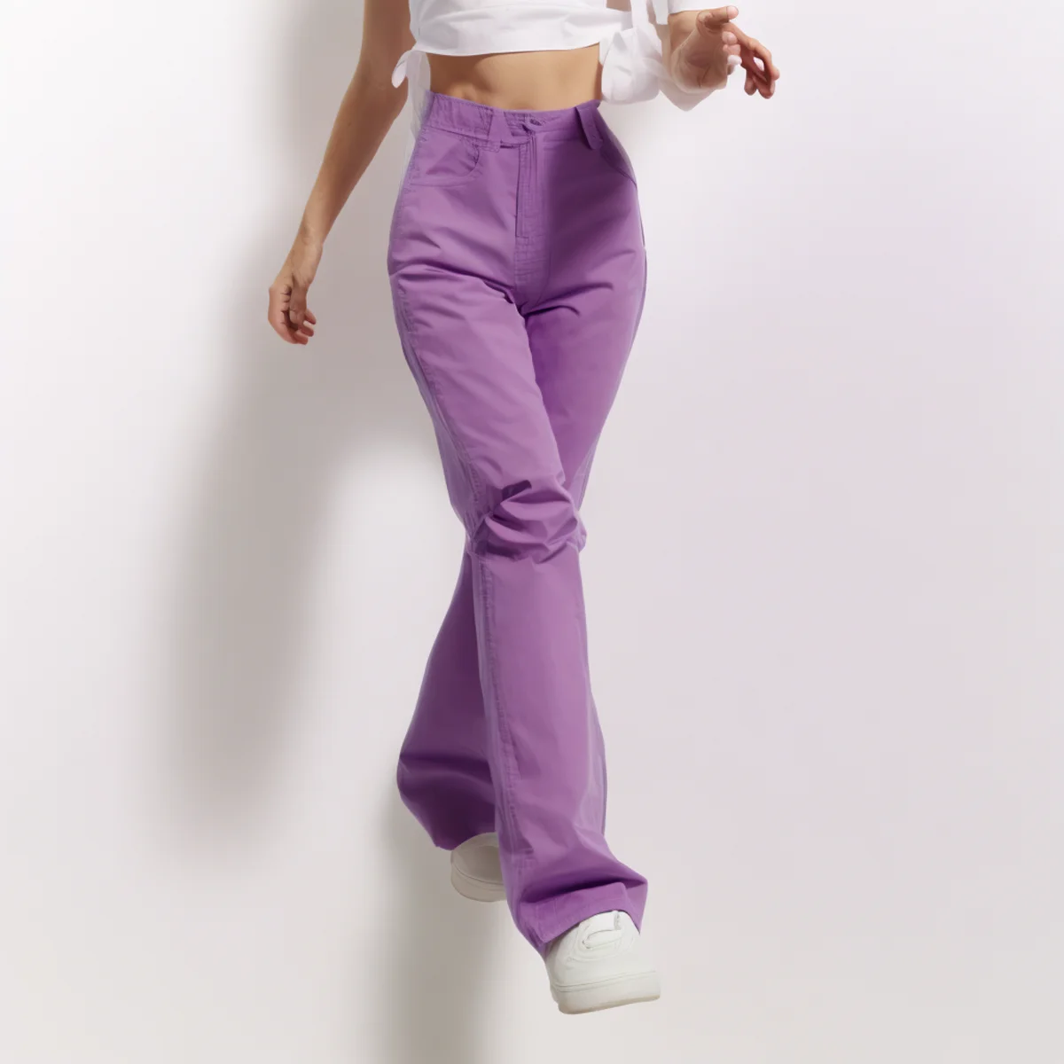 New Casual Fashion Zipper Pocket Wide Leg Pants Ripped Flare Denim Womens Jeans factory