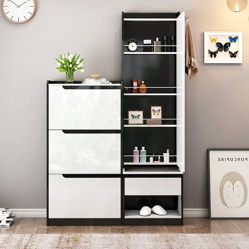 Luxury Living Room Cabinet Modern Furniture Black and White Storage Rack Mirror Shoe Cabinet