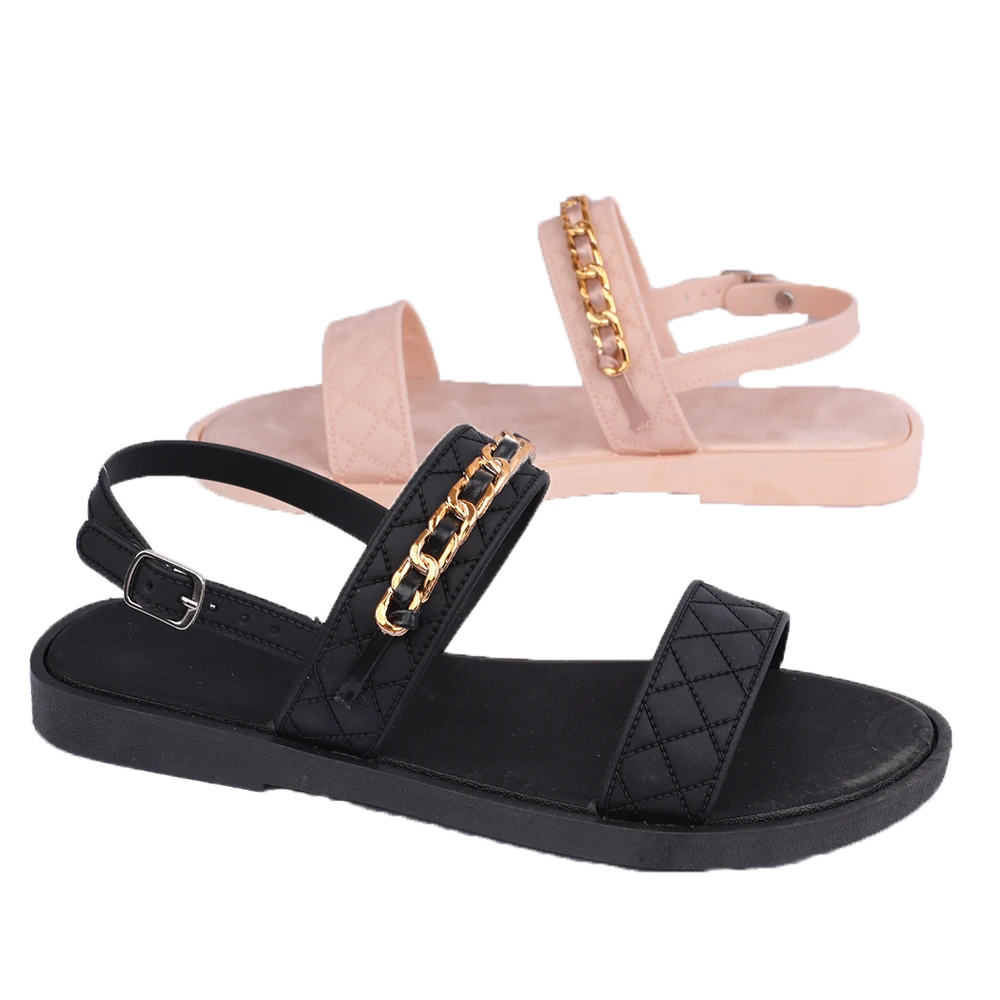 OEM ODM flat sandals women famous brands PVC PU chain soft insole wholesale women's summer sandal  outdoor designer slippers