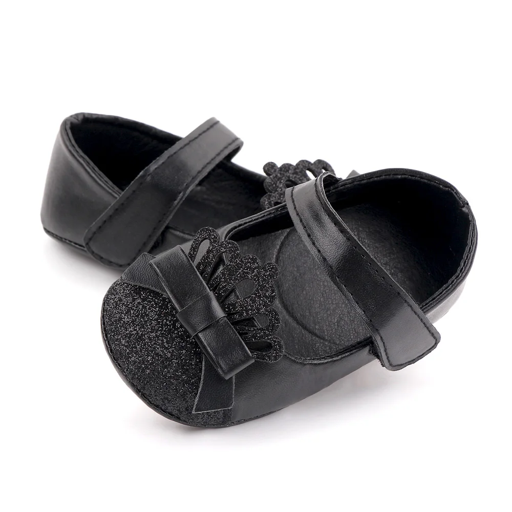 Shiny Solid Color Glitter Crown Bow Decorated Infants Princess Shoes for Baby Girls details
