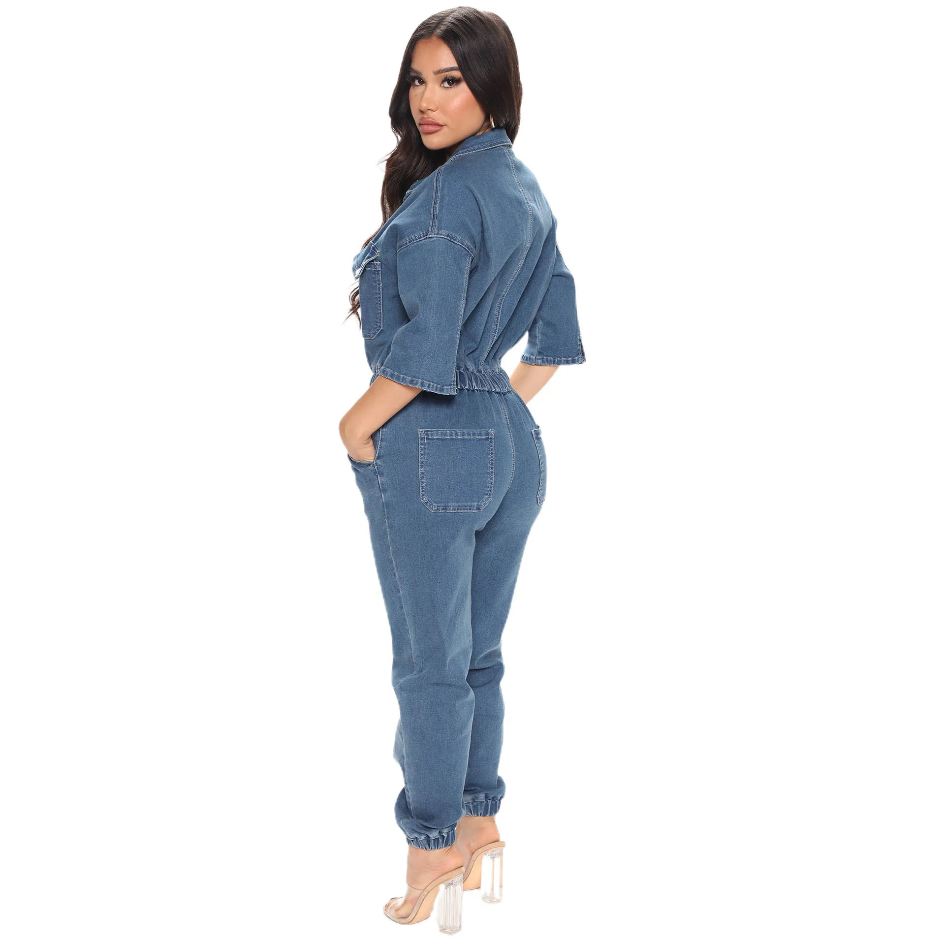 Hot Sale Plus Size Loose Jeans Rompers Casual Style One Piece Jumpsuit for Women Autumn Denim Outfits Wholesale Clothing factory