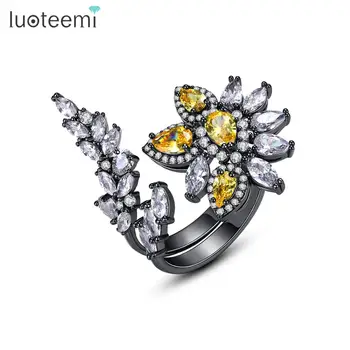 LUOTEEMI Chiristams Cubic Zirconia Flower Designer Fashion Rings Women Finger Ring