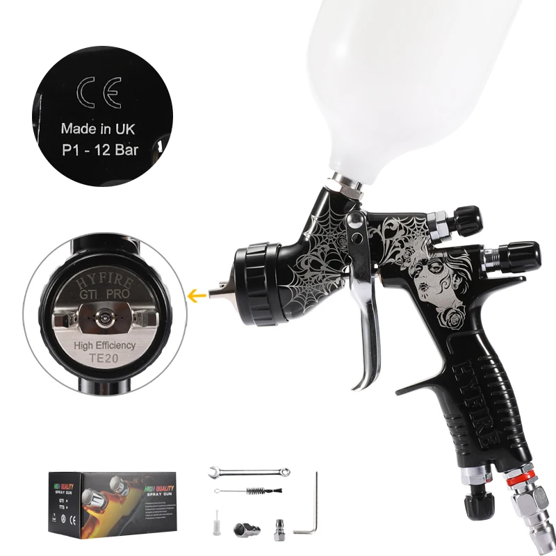 Devilbiss TE20 Black Pro Lite Professional Paint Spray Gun Feed GTI 1.3mm New 