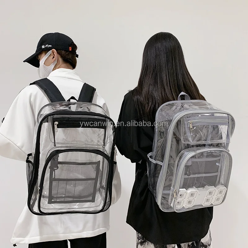 Hot selling 17.5 inch transparent jelly backpack fashion leisure bagpack knapsack big size glossy unisex pellucid backpack