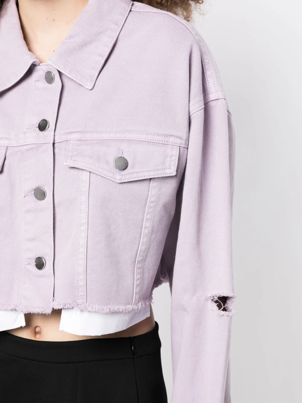 New Design Short Ripped Denim Jacket Stylish Washed Outerwear Casual Fitted Pink Purple Women Jeans Jacket supplier