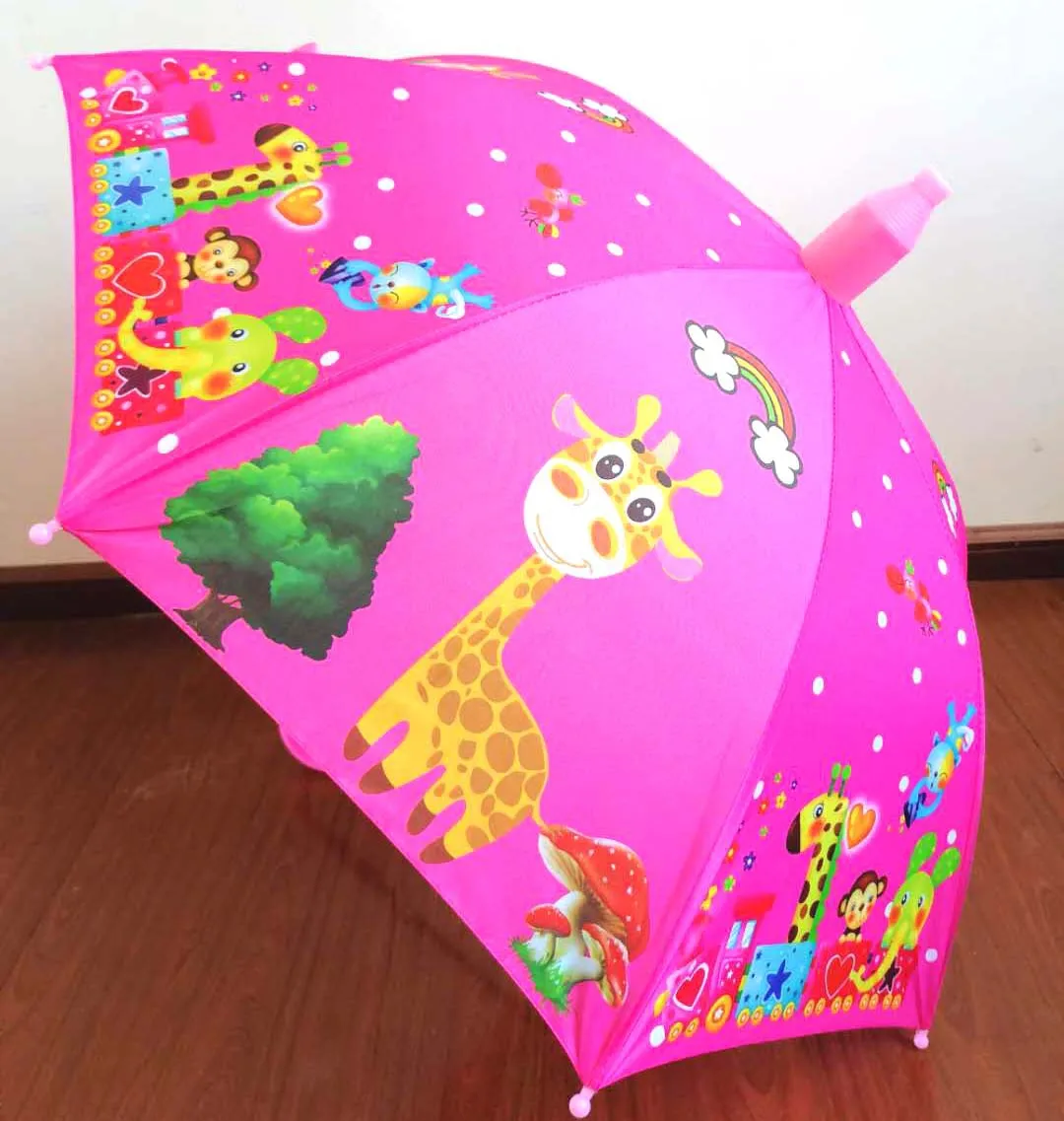 DD2722 Wholesale Girls Boys Kids Stick Umbrella Rain Sun Automatic Open Cartoon Animal Character Children Umbrella Manufacturer