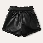 Black For Kids Mysweeby 2021 Wholesale Belted PU Black Leather Fashion Baby Girl Shorts Summer Clothes For Kids