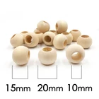 Round Beads Customized Round Big Hole Wood Bulk Beads 10MM Inner Diameter 20mm Wood Beads For DIY