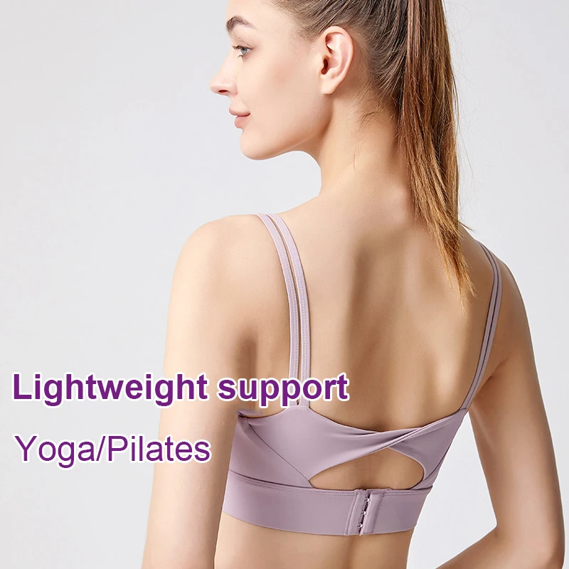 New Arrival Yoga Fitness Underwear Beautiful Back Thin Shoulder Strap Women Open Back Sexy Sports Bra With Pad