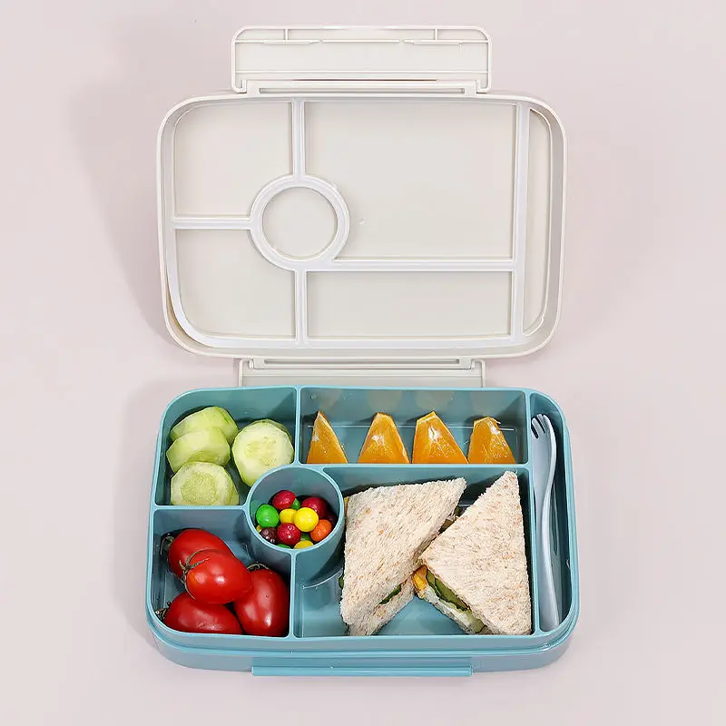 BPA Free 6 Compartment Kid Bento Lunch Box Leak Proof 1L Food Storage Container with Lid PP Plastic for School Bag