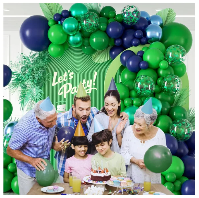 123 Pieces Blue and Green Balloon Arch Set Jungle Theme Blue Dark Green Balloon Garland Metallic Blue and Green Balloons