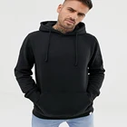Oem Black Blank Hoodie OEM Customized Men Full Black Long Sleeves Ribbed Cuffs Blank Custom Hoodie