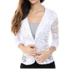 White Jacket Woman Fashion Elegant White V Neck 3/4 Sleeve Lace Transparent Jacket