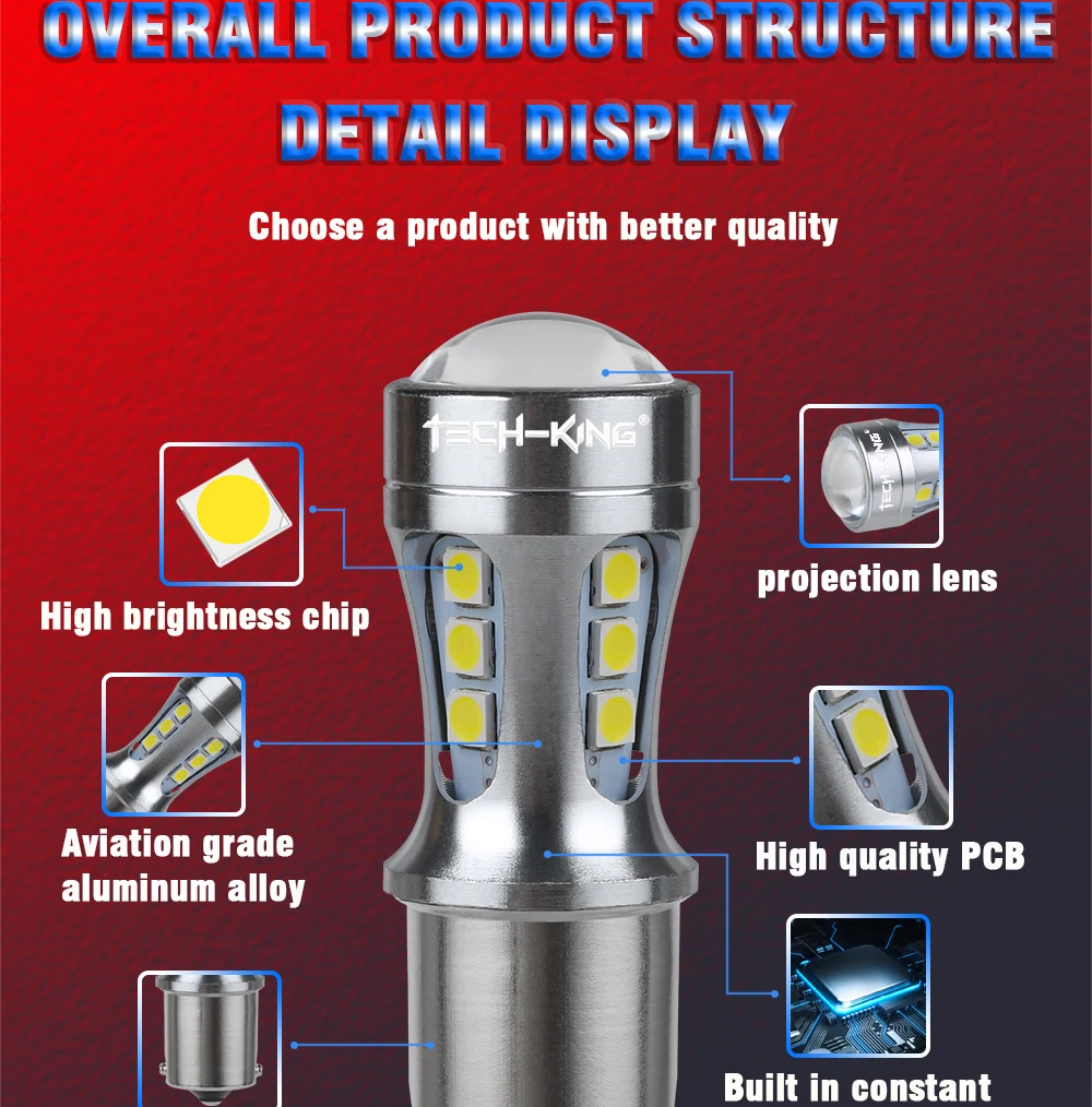 TECH KING Super Bright Canbus 12V 5W 3030 18SMD W21/5W 1157 7440 Car Led decode reverse lights Read turn signal brake bulb