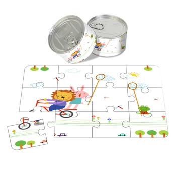 Custom Logo Kids Jigsaw Puzzle Business Giveaways Preschool Children Gift Toy Learning Give Away Toy in a Tin Can