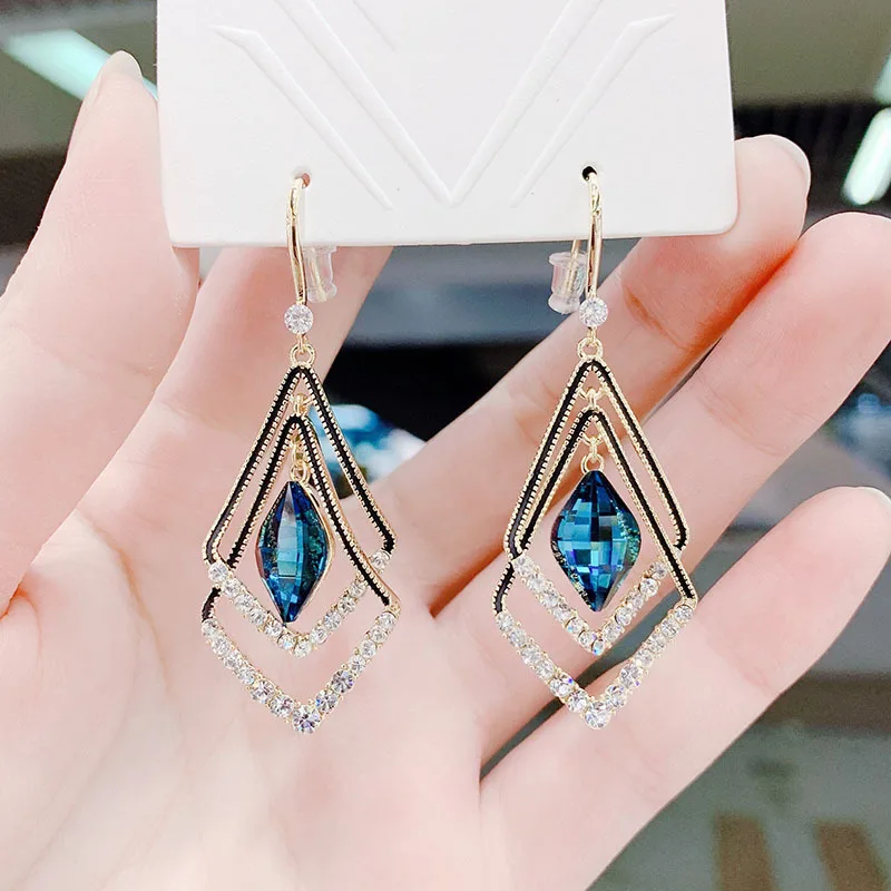 Fashion Korean Geometric Double Diamond Crystal Earrings 2024 Diamond Jewelry Earrings Women's