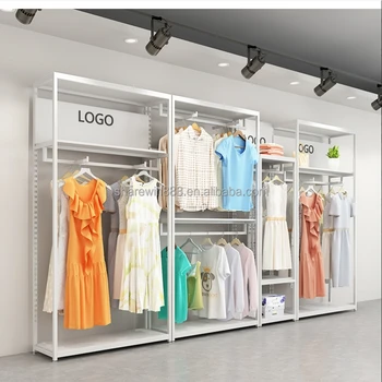 Sharewin Retail Clothing Display Rack Shop Fitting Clothes Display Floor Type Garment Boutique Clothing Rack With Shelf