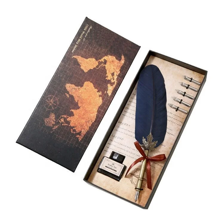 Yihuale Vintage Style Goose Feather Quill Pen with Penholder with Pen Point and Ink Set