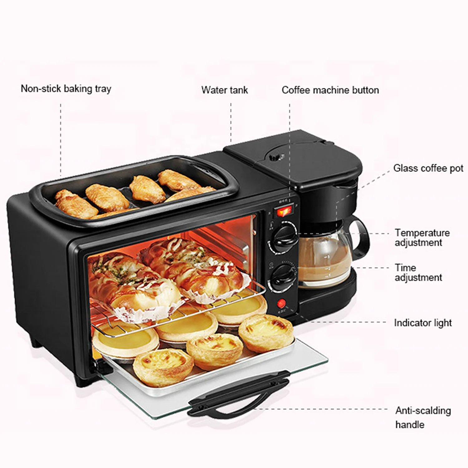 Factory Inventory 9L Large capacity Electric Multifunctional 3 In 1 Breakfast Makers Coffee machine Build in covers pizza ovens