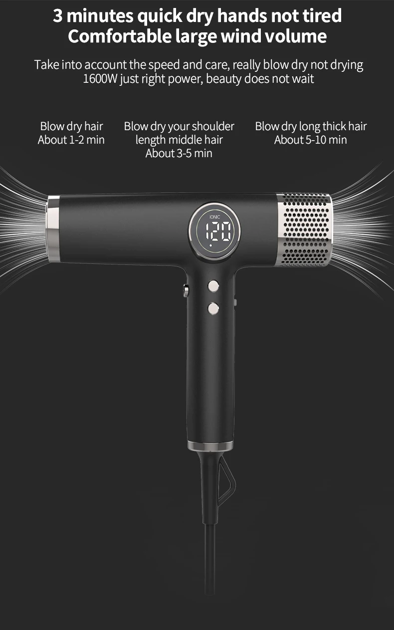 1600W hot sale Negative Ion bldc brushless High Speed Hair Dryer With 3 Levels hairdryer professional salon mini travel