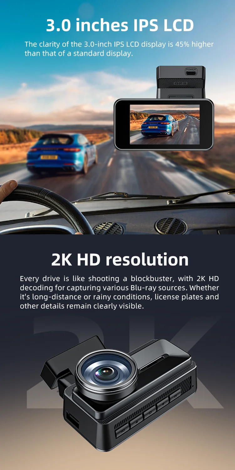 Factory Outlet HDR TOUCH VERSION Dual Lens Wifi Camera 3 Inch IPS LCD Display with 2k+1080P GPS Tracking and Speed for Agent manufacture