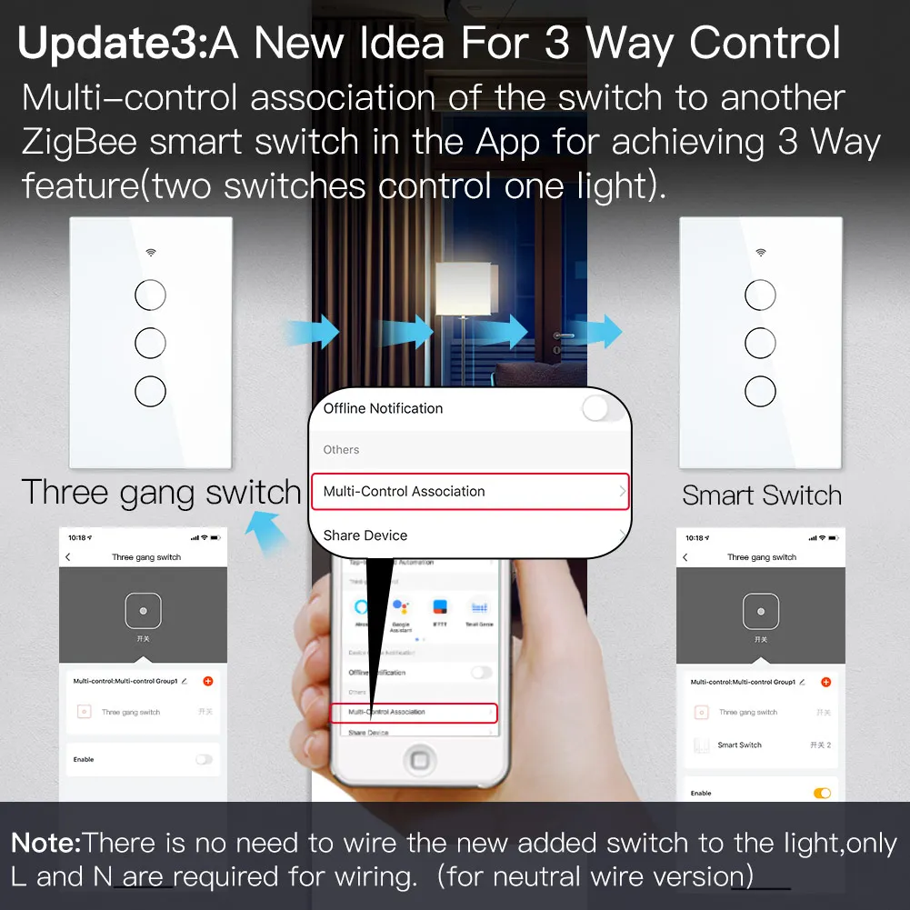 Smart Zigbee Wall Touch Light Switch With Neutral No Neutral No