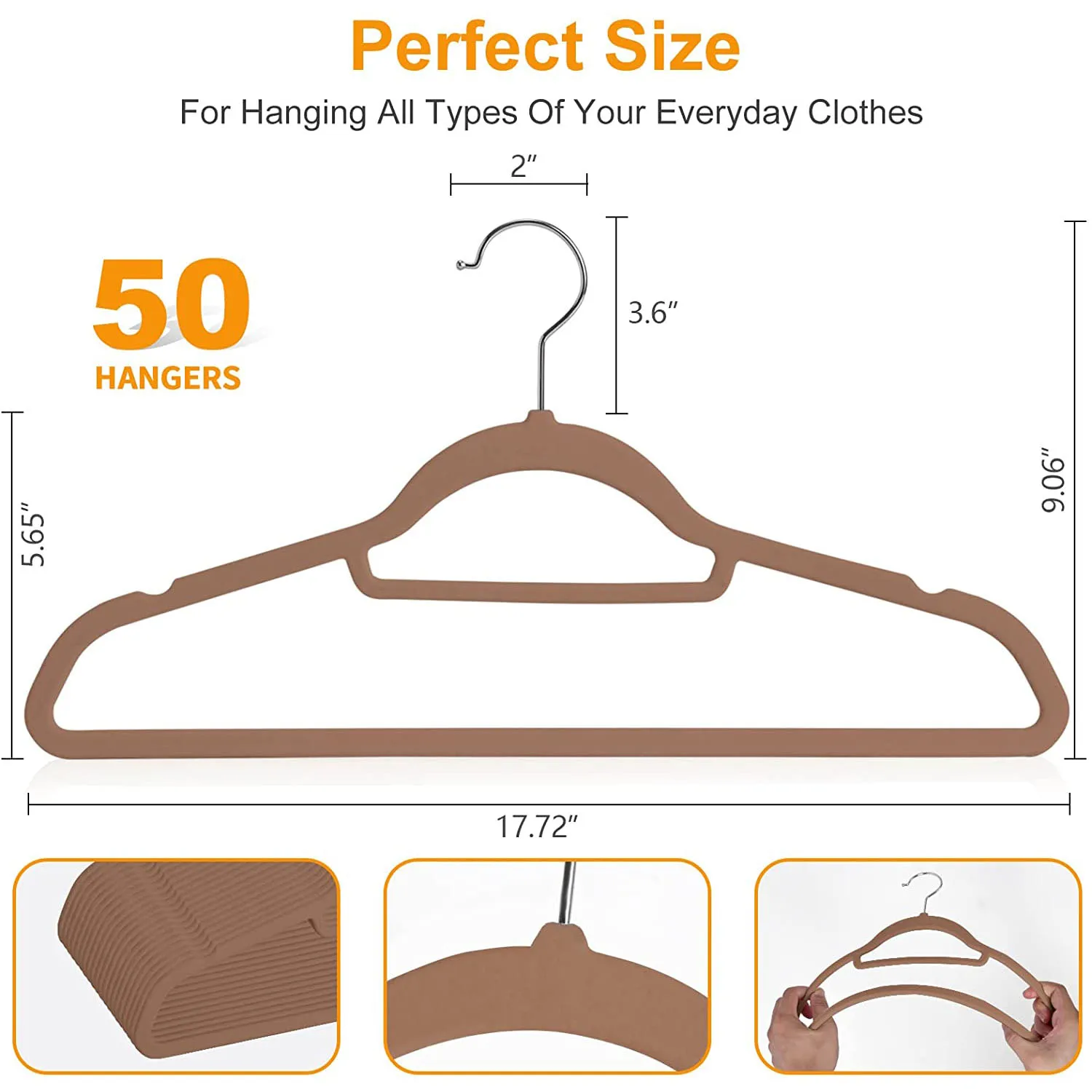 Brown Velvet Hanger Non Slip 360 Degree Swivel HooK Clothes Hangers for Coats Suit Shirt Dress