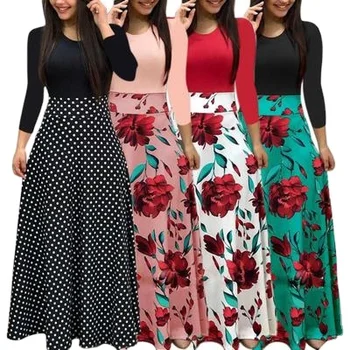 Fashion Sexy Women's European And American Style Flower Print Color Matching Dress Long Skirt Ladies Skirts